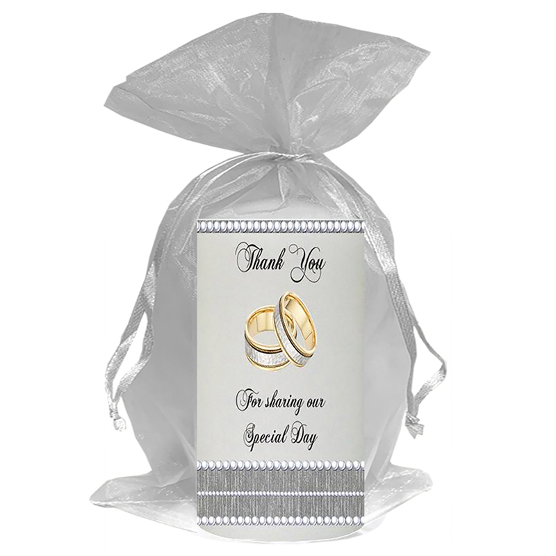 Customised Wedding Candles - Elegant Rings & Pearls Silver