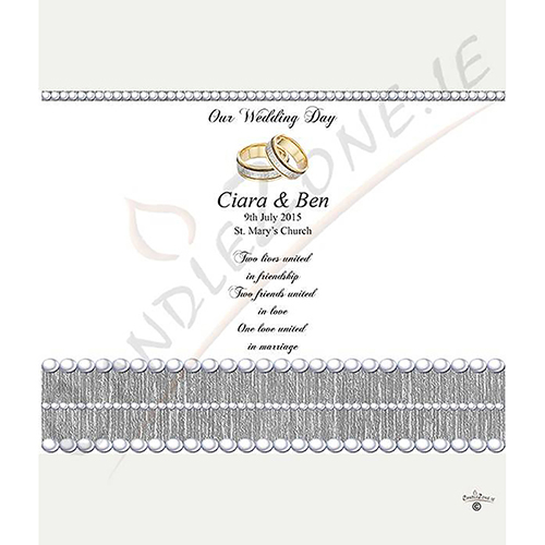 Customised Wedding Candles - Elegant Rings & Pearls Silver