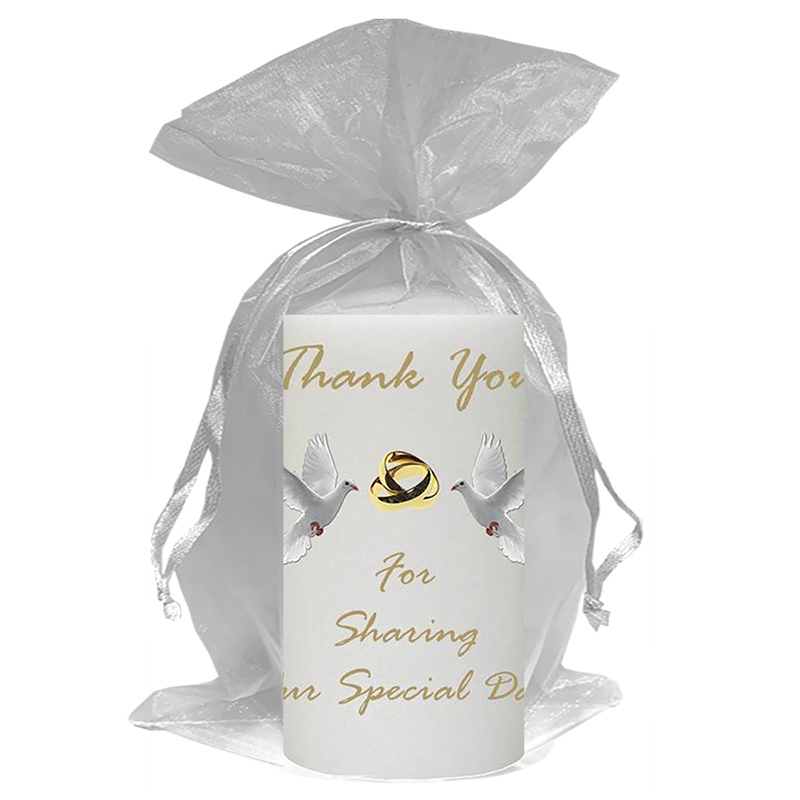 Customised Thank you Wedding Favour - Entwined Gold Rings & Doves