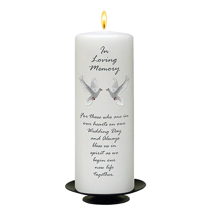 Customised Wedding Remembrance Candle - Entwined Silver Rings & Doves