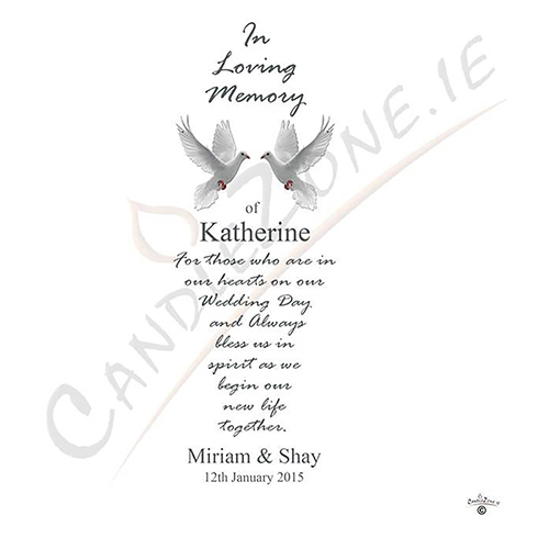 Customised Wedding Remembrance Candle - Entwined Silver Rings & Doves