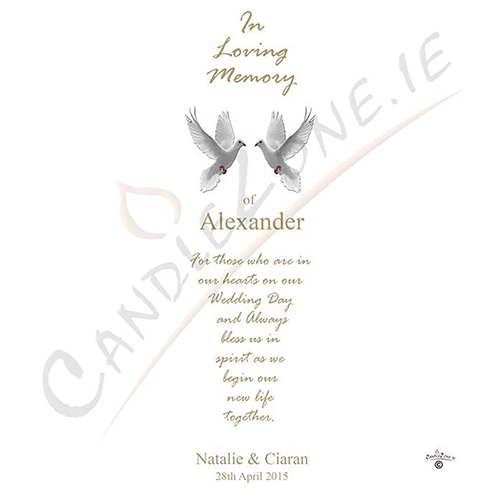 Customised Wedding Remembrance Candle - Entwined Gold Rings & Doves