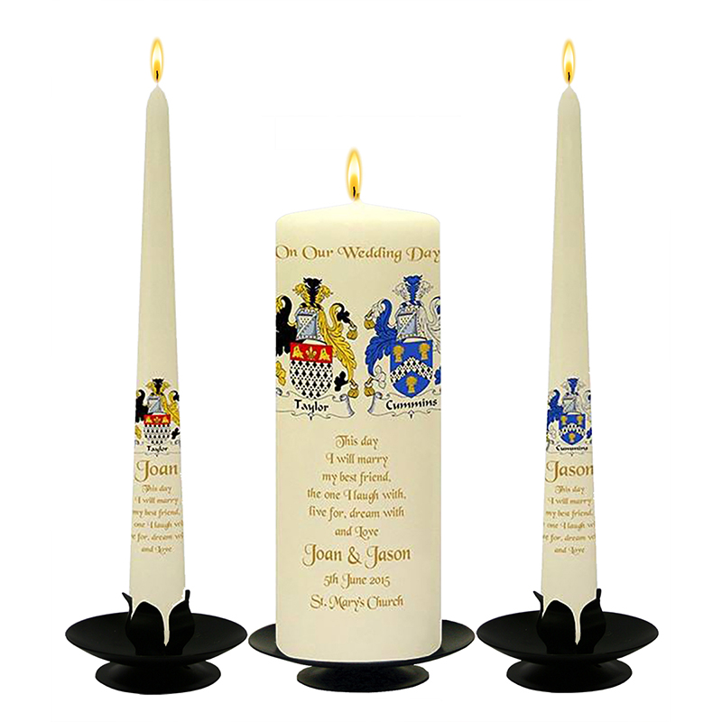Customised Wedding Candles - Family Crests Crest Gold Script