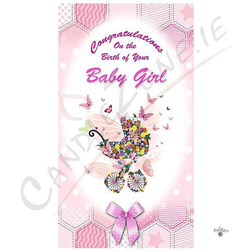 Customised New Baby Candle Gift - Floral Pram & Butterfly Pink