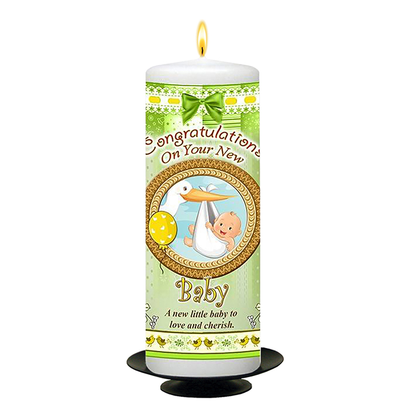 Customised New Baby Candle Gift - Baby & Stork