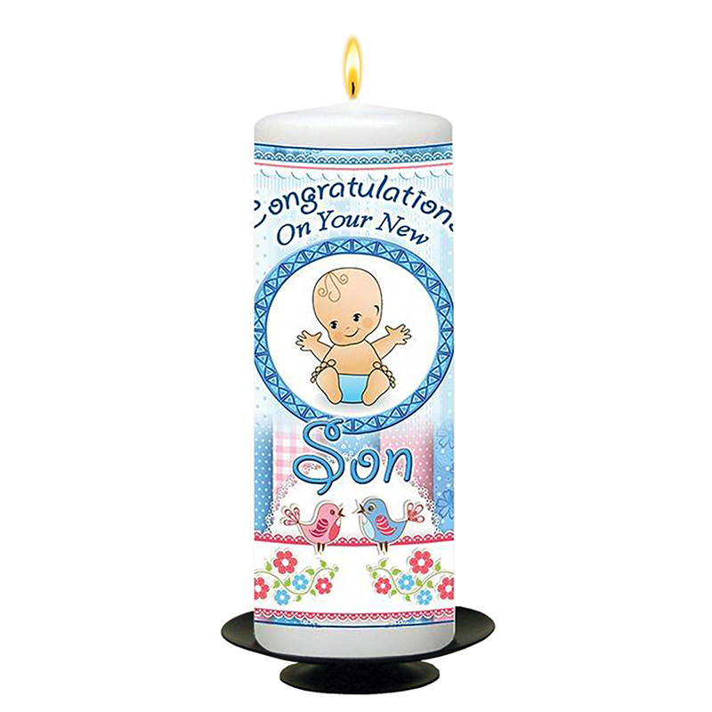Customised New Baby Candle Gift - Baby Boy Sitting