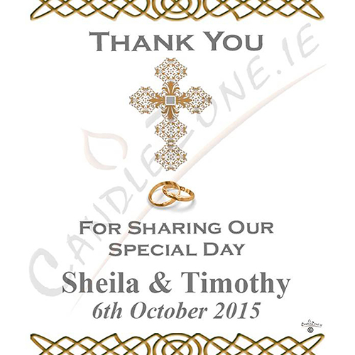 Customised Thank you Wedding Favour - Ornate Cross & Gold Rings