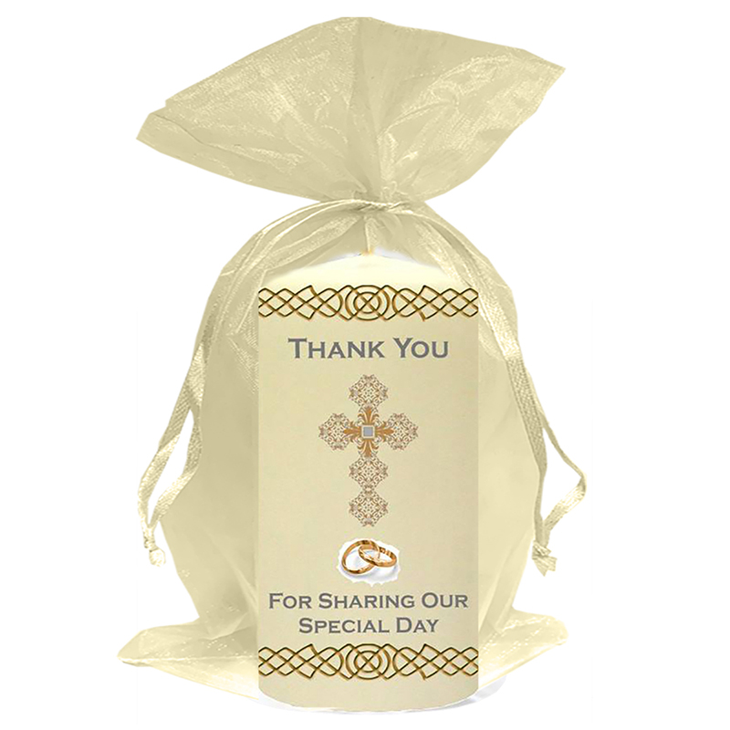 Customised Thank you Wedding Favour - Ornate Cross & Gold Rings