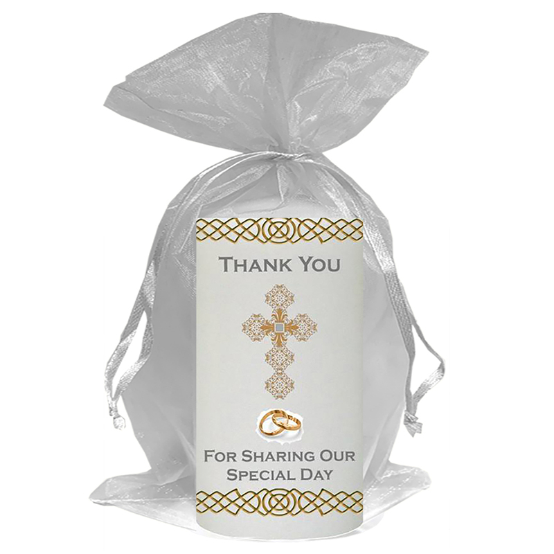 Customised Thank you Wedding Favour - Ornate Cross & Gold Rings