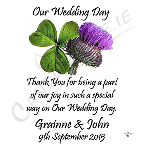Customised Thank you Wedding Favour - Shamrock & Thistle