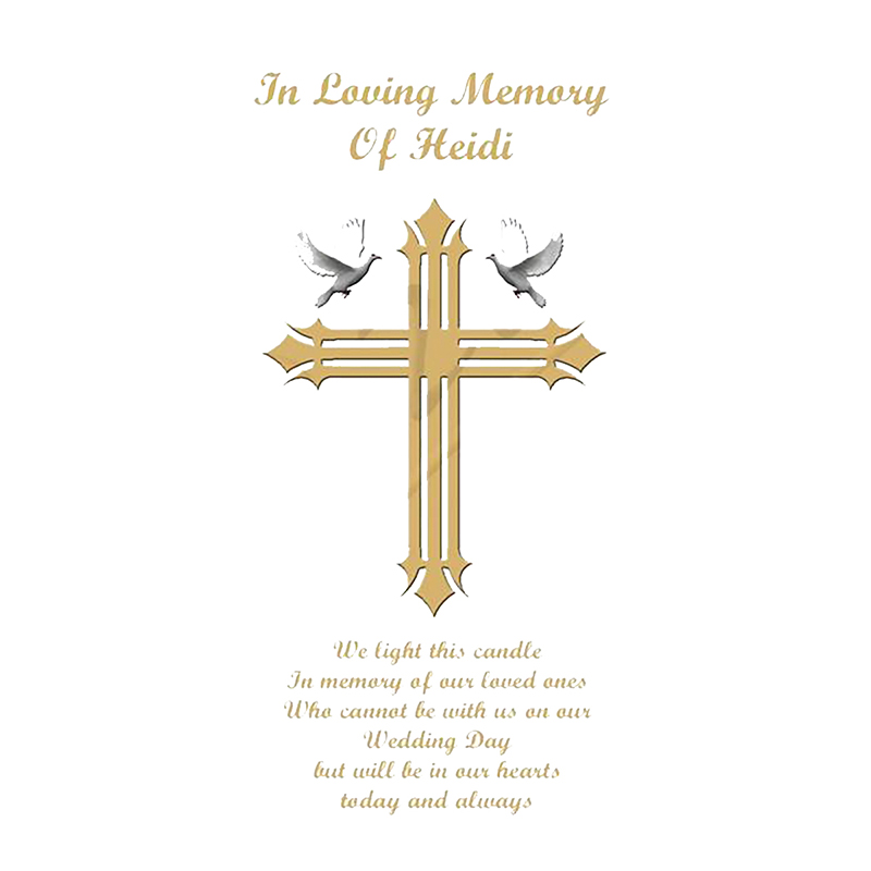 Customised Wedding Remembrance Candle - Dove & Cross Gold