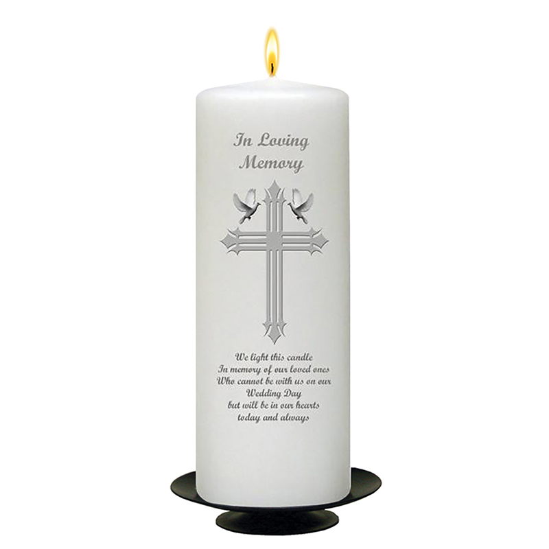 Customised Wedding Remembrance Candle - Dove & Cross Silver