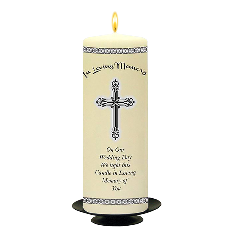 Customised Wedding Remembrance Candle - Elegant Cross & Silver Rings