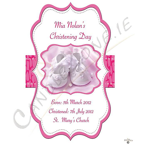 Customised Girls Christening Candle - Scroll Frame Pink