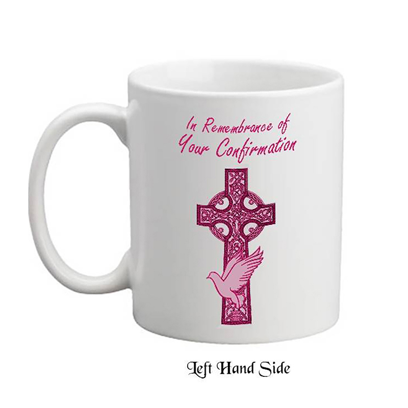 Customised Confirmtation Mug Gift - Celtic Cross & Dove Pink