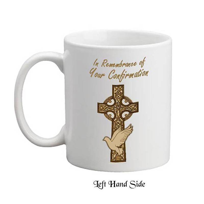 Customised Confirmtation Mug Gift - Celtic Cross & Dove Gold