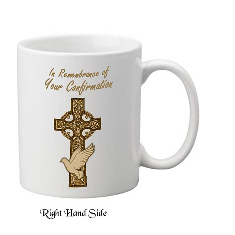 Customised Confirmtation Mug Gift - Celtic Cross & Dove Gold
