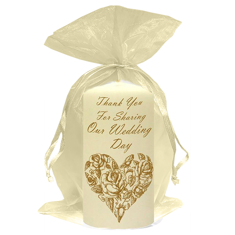 Customised Wedding Candles - Rose Heart Gold