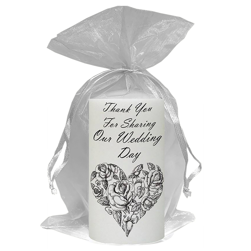 Customised Wedding Candles - Rose Heart Silver