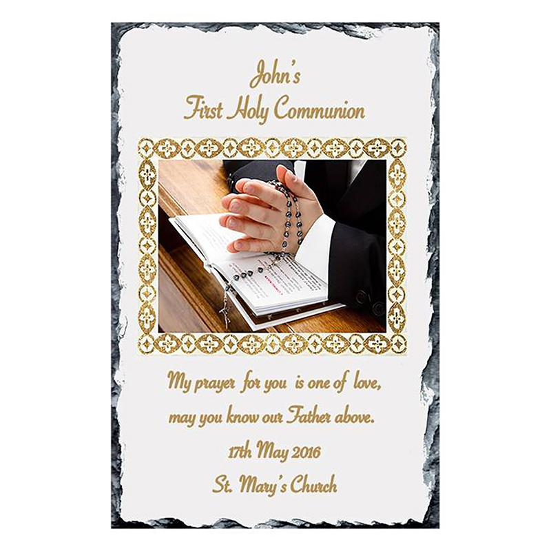 Customised 1st Holy Communion Slate - Rosary beads Boy