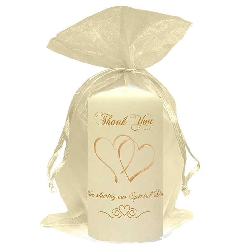 Customised Wedding Candles - Two Hearts Gold