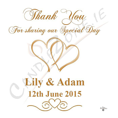Customised Thank you Wedding Favour - Two Hearts Gold