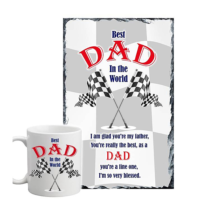 Customised Slate and Mug Gift - Chequered Flags