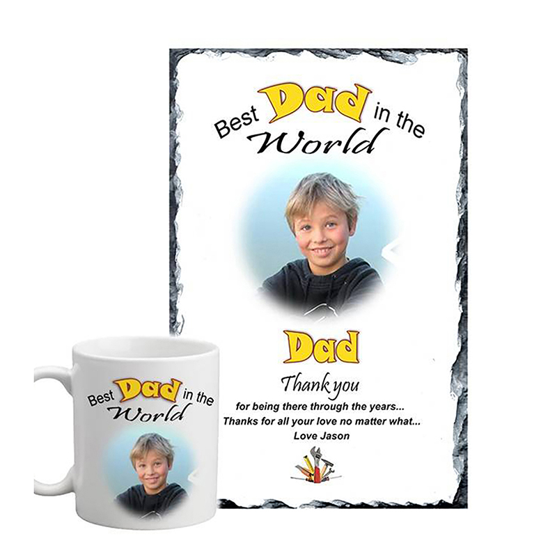 Customised Slate & Mug Gift - Dads Tools with Photo