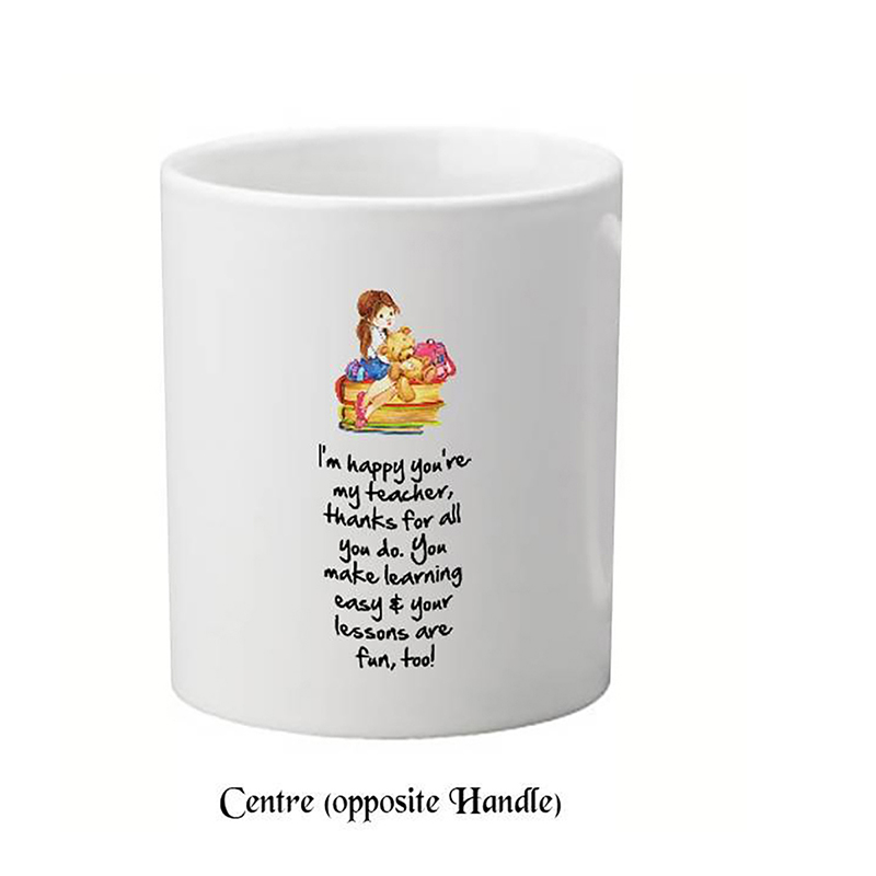 Customised Thank You Teacher Mug Gift - Girl & Teddy Sitting on Books