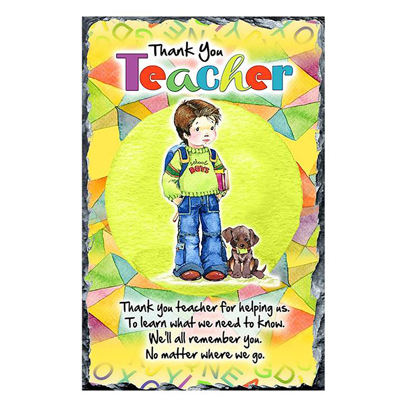 Customised Thank You Teacher Slate Gift - Boy & Sitting Puppy