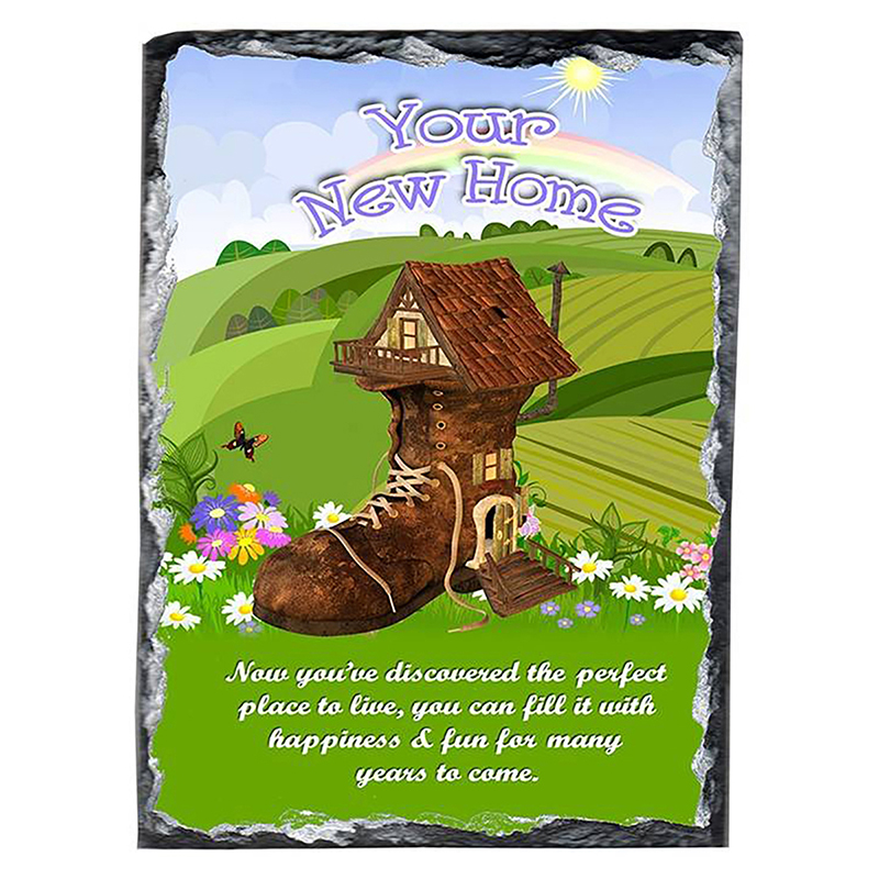 Customised New Home Slate Gift - Shoe House & Rainbow