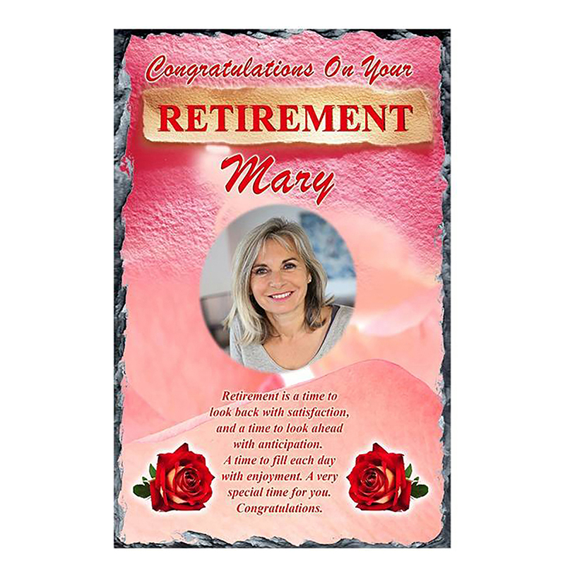 Personalsied Retirement Slate Gift - Red Rose with Photo
