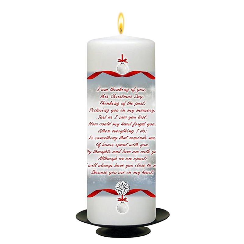 Customised Christmas Remembrance Candle - Red Ribbon with one Photo