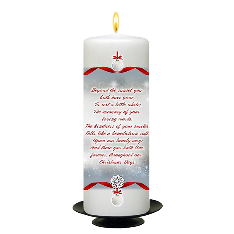 Customised Christmas Remembrance Candle - Red Ribbon with two Photos