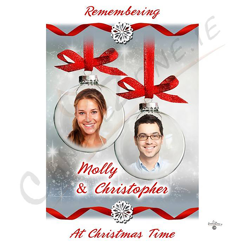 Customised Christmas Remembrance Candle - Red Ribbon with two Photos