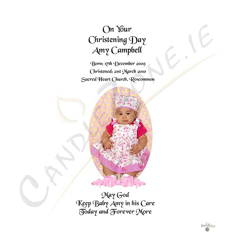 Customised Girls Christening Candle - Ribbon Pink with Photo