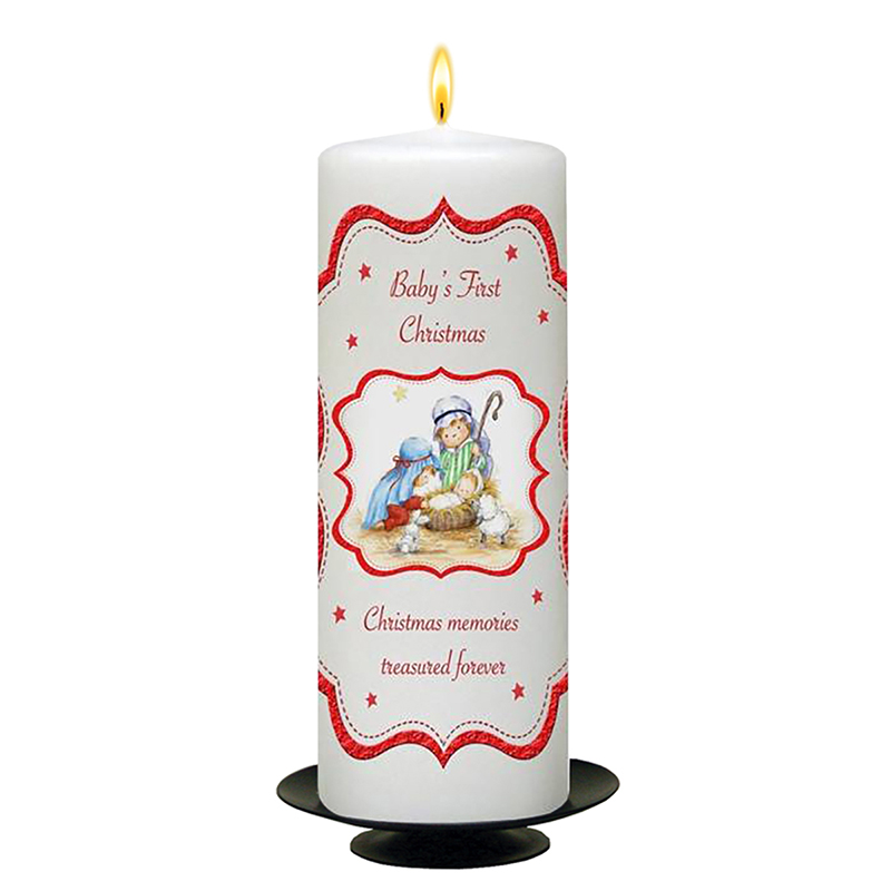 Babys First Christmas Candle - Manger Scene Red