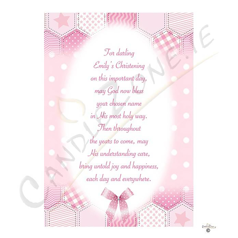 Customised Girls Christening Candle - Dots & Ribbons Pink Teddy
