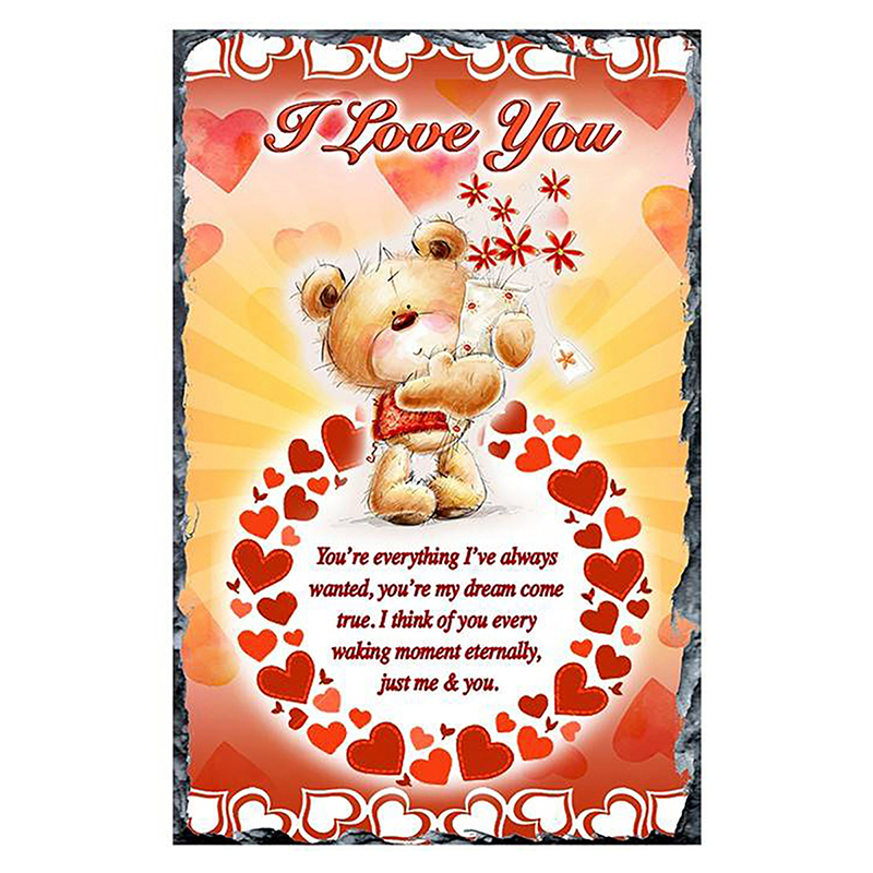 Customised Valentines Slate Gift - Teddy & Flowers