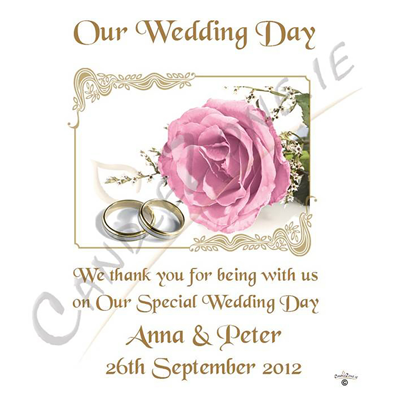 Customised Thank you Wedding Favour - Pink Roses & Gold Rings
