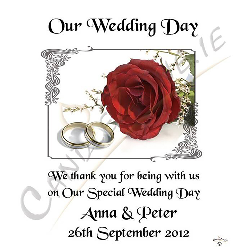 Customised Thank you Wedding Favour - Red Roses & Silver Rings