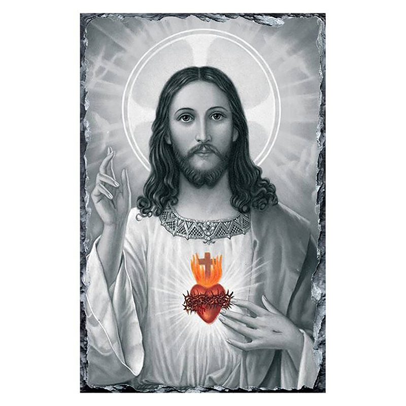 Personalsied Remembrance Slate - Sacred Heart of Jesus (BlackandWhite)