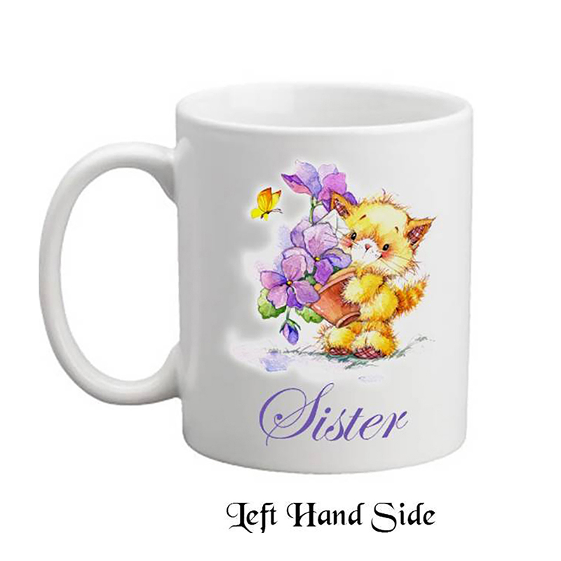Customised Mug Gift - Kitten & Flowers Sister