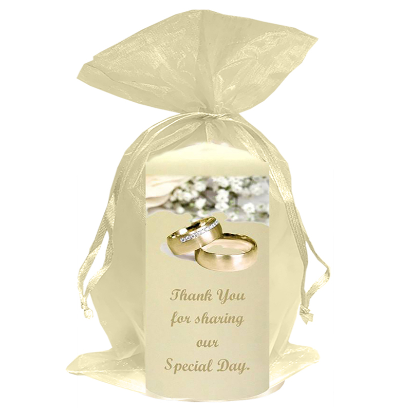 Customised Thank you Wedding Favour - White Flowers & Rings Gold