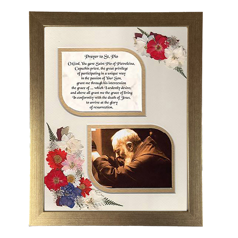 St Pio Prayer Frame - Flowers & Verse & Photo
