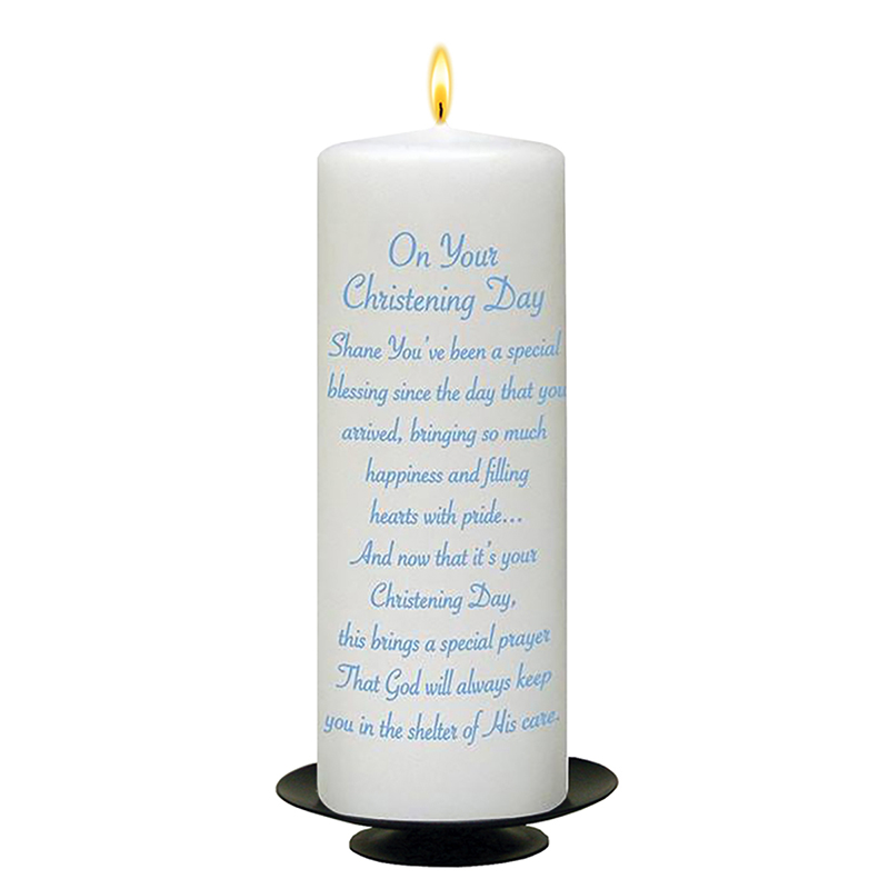 Customised Boys Christening Candle - Stars & Hearts Blue with Photo