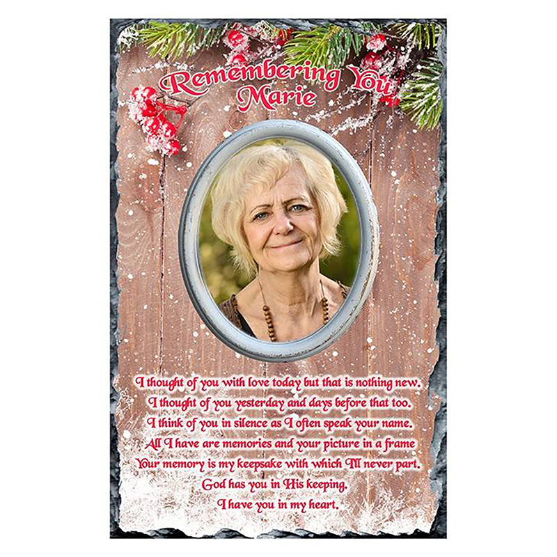 Customised Christmas Remembrance Slate - Berries & Fence with Photo