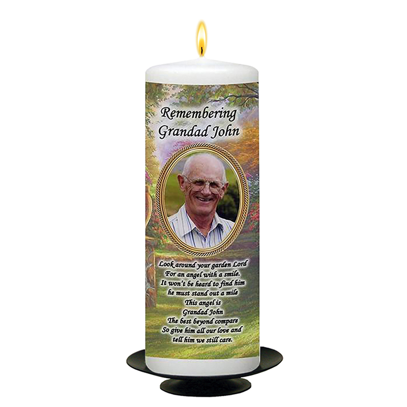 Customised Remembrance Candle - Garden with Photo Male