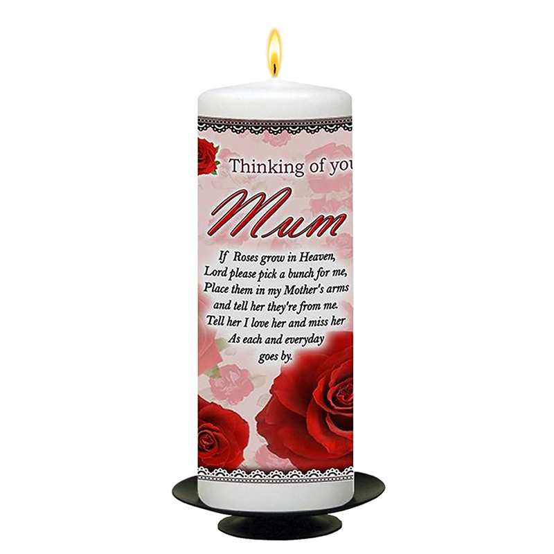 Customised Remembrance Candle - Red Rose Flowers