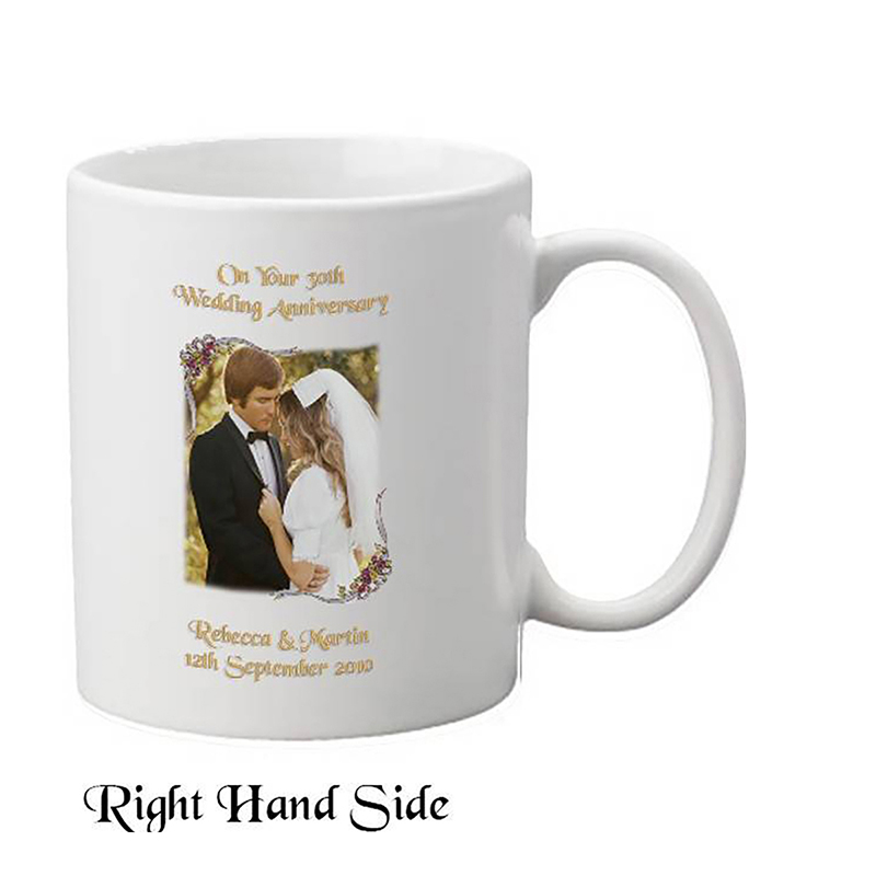Customised Wedding Anniversary Mug Gift - Pearl (30th) Ribbons with Photo Set of Two Mugs
